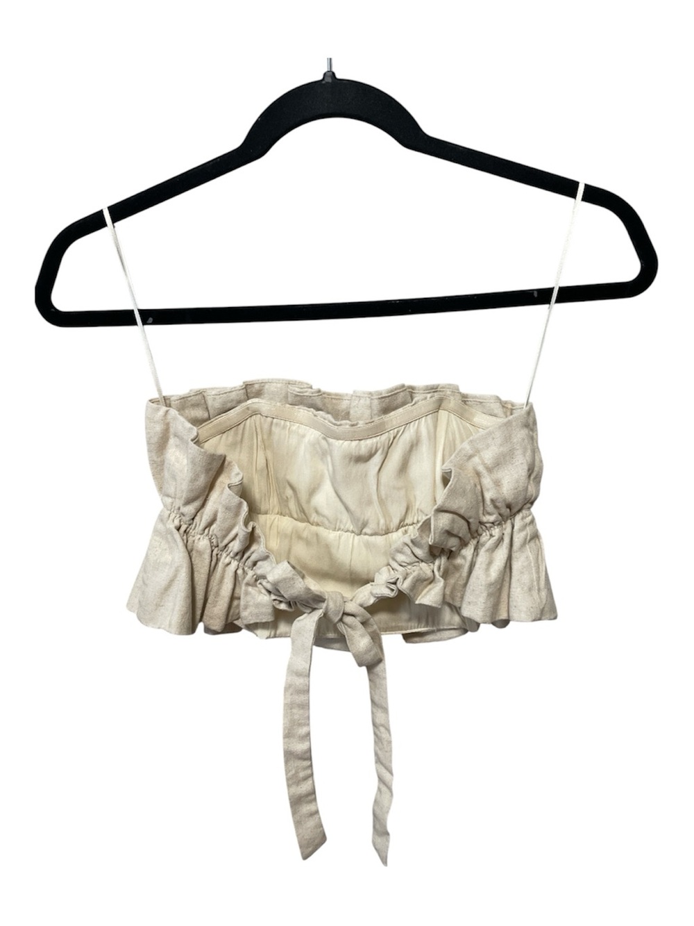 Lush Beige Ruffled Crop Top - Picture 2 of 4